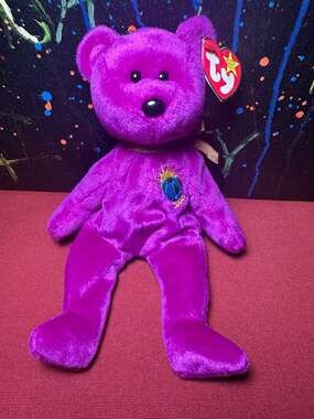 Ty Beanie Baby Millennium Bear Purple with Globe Embroidery 1999